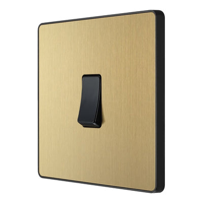 BG Evolve Satin Brass 1 Gang 20A 16AX Intermediate Light Switch PCDSB13B with 25mm Steel Back Box