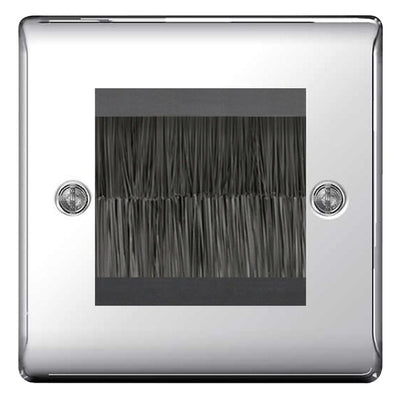 BG Polished Chrome Single 2 Gang Brush Cable Entry Wall Plate Black by British General (BG-NPCEMS2+EMFO-1)