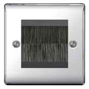 BG Polished Chrome Single 2 Gang Brush Cable Entry Wall Plate Black by British General (BG-NPCEMS2+EMFO-1)