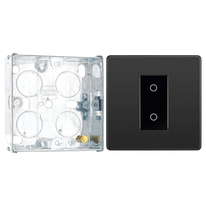 BG Evolve Black Chrome Single Secondary Touch Dimmer Switch PCDBCTDS1B with 25mm Steel Back Box
