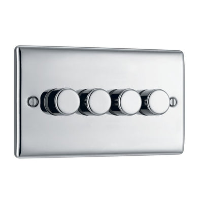 BG Nexus Polished Chrome 200W 2 Way Quad Trailing Edge Dimmer Switch NPC84 with 25mm Steel Back Box