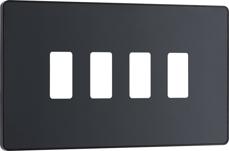BG RPCDMG4B Evolve Grid Matt Grey 4 Module Rectangular Front Plate - Black Trim