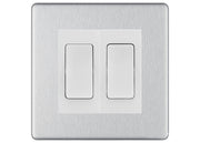 BG Brushed Steel 2 Gang 20AX 2-Way Switch Custom Grid – White Insert by British General (BG-SCRL-BS-2G-Combo-2x2WAY-WH)