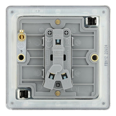 BG Screwless Black Nickel 20A 16AX 2 Way Single Light Switch FBN12 with 25mm Steel Back Box