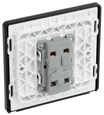 BG PCDBC13B Black Chrome Evolve 1 Gang 20A 16AX Intermediate Light Switch - Black Insert