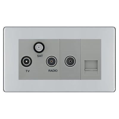 BG Screwless Polished Chrome TV/FM/SAT + Return & 1 Gang Tel - Screened Triplex Socket FPC68G by British General (BG-FPC68G)