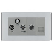 BG Screwless Polished Chrome TV/FM/SAT + Return & 1 Gang Tel - Screened Triplex Socket FPC68G by British General (BG-FPC68G)