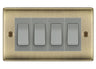 BG Nexus Antique Brass 4-Gang Light Switch 2x 2-Way + 2x Intermediate – Grey Inserts by British General (BG-Nexus-AB-4G-Combo-2x INT-2x 2WAY-GR)