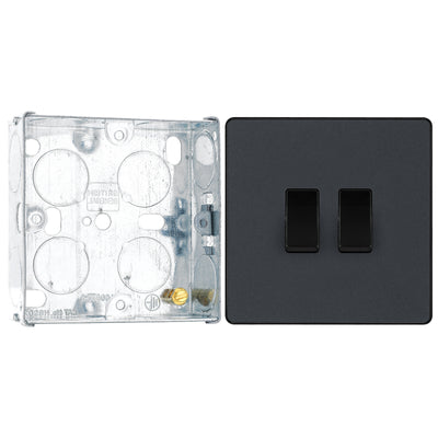 BG Evolve Matt Grey 2 Gang 20A 16AX 2 Way Light Switch PCDMG42B with 25mm Steel Back Box