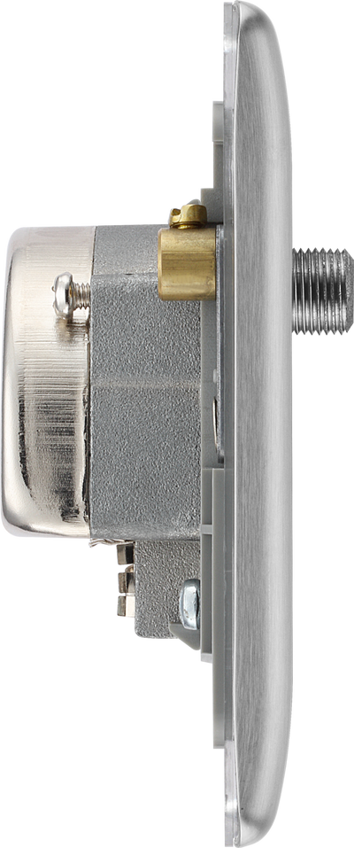 NBS67 Side - This screened Triplex socket from British General has an outlet for TV FM and satellite, with each outlet clearly labelled for ease of identification.