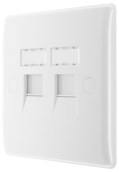 BG 8RJ45/2 Moulded Round Edge | White | RJ45 Double Data Outlet Socket (Screw) by British General (BG-8RJ45/2)