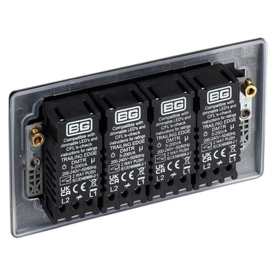 BG Nexus Matt Black 200W 2 Way Quadruple Trailing Edge Dimmer Switch NFB84 with 25mm Steel Back Box