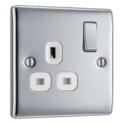 BG Nexus Metal Polished Chrome 13A Single Switched Socket NPC21W with 35mm Steel Back Box