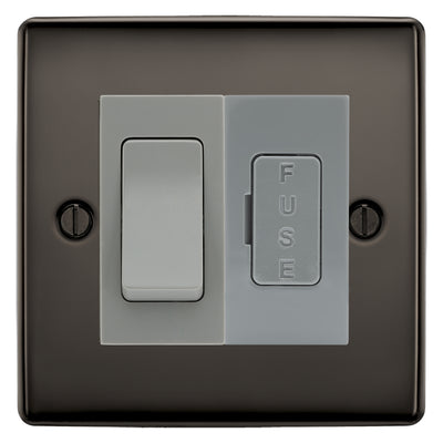 BG Nexus Metal Black Nickel 20A Double Pole Switch & 13A Fused Spur Plate | Grey Insert