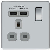 BG FPC21U2G Nexus Screwless Flat-Plate Single Switched Plug Socket Polished Chrome Grey Insert 2 USB 2.1A by British General (BG-FPC21U2G-Shopify-SA_1)