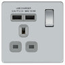 BG FPC21U2G Nexus Screwless Flat-Plate Single Switched Plug Socket Polished Chrome Grey Insert 2 USB 2.1A by British General (BG-FPC21U2G-Shopify-SA_1)