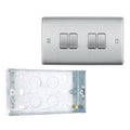 BG Nexus Brushed Steel 20A 16AX 2-Way Quadruple Light Switch NBS44 with 25mm Steel Back Box