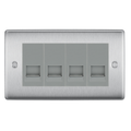 BG Nexus Brushed Steel 4 Gang Master Telephone Socket, Screw Terminal - Grey Insert