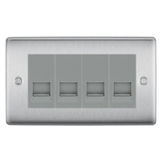 BG Nexus Brushed Steel 4 Gang Master Telephone Socket, Screw Terminal - Grey Insert by British General (BG-NBSBTMS4G)