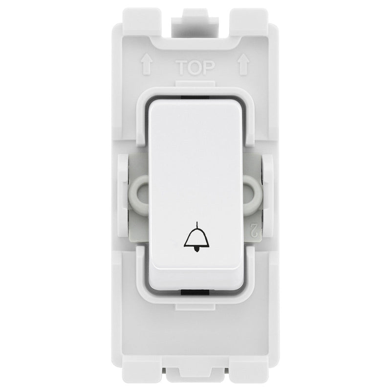 BG Evolve White RRBELLPCDW 20A DP Appliance Grid Switch Labelled Bell Symbol