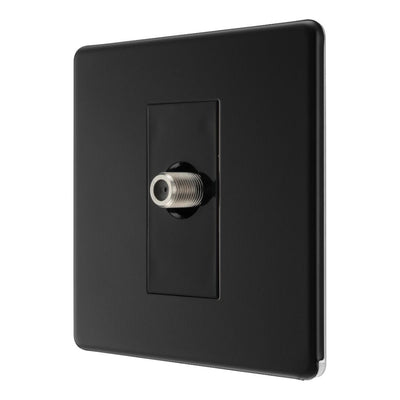 BG Screwless Matt Black Single Satellite Socket FFB64 with 25mm Steel Back Box