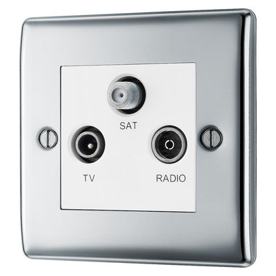 BG Nexus Polished Chrome Triplex TV/FM/Sat Socket NPC67 with 35mm Steel Back Box