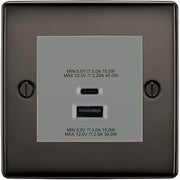 BG Nexus Black Nickel 45W USB Wall Socket Euro Module USB-A & C - Grey Insert by British General (BG-NBNEMS2+EMUSBAC45G)