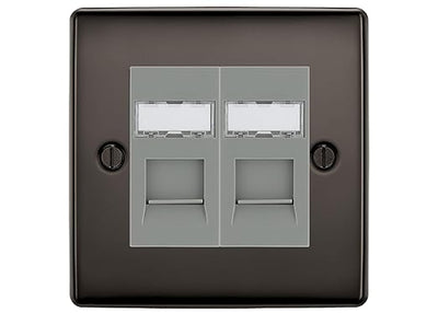 BG Nexus Metal Black Nickel 2 Gang RJ45 Data Socket NBNRJ452G Grey Inserts by British General (BG-NBNRJ452G)