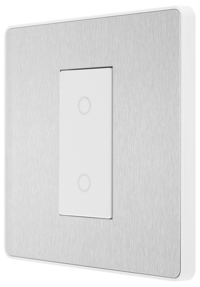 BG PCDBSTDM1W Brushed Steel Evolve 1 Gang 200W Trailing Edge Master Touch Dimmer - White Insert
