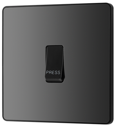 PCDBC14B Front - This Evolve Black Chrome bell push switch from British General is ideal for use where access is restricted such as office buildings or hospitals, where visitors need to let those inside know they have arrived.