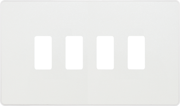 RPCDCL4W Front - The Grid modular range from British General allows you to build your own module configuration with a variety of combinations and finishes. This pearlescent white finish Evolve front plate clips on for a seamless finish, and can accommodate 4 Grid modules - ideal for switches and other domestic applications.