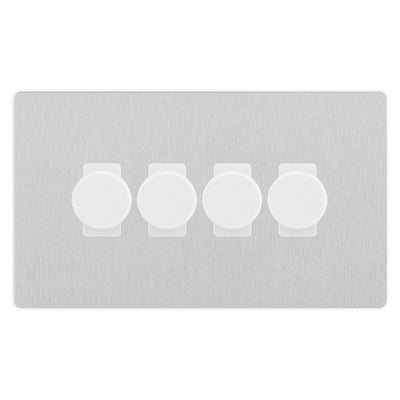 BG Evolve Brushed Steel 4 Gang Custom Grid Dimmer Light Switch PCDBS84W by British General (Evolve-BS-CUSTOM-4GANG-4xDIMMER)