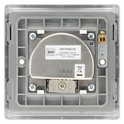 BG Nexus Polished Chrome Triplex TV/FM/Sat Socket NPC67 with 35mm Steel Back Box