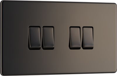 BG FBN44 Nexus Screwless Flat-Plate Quad Light Switch Black Nickel 2 Way 10A