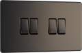 BG FBN44 Nexus Screwless Flat-Plate Quad Light Switch Black Nickel 2 Way 10A