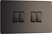 BG FBN44 Nexus Screwless Flat-Plate Quad Light Switch Black Nickel 2 Way 10A by British General (BG-FBN44)
