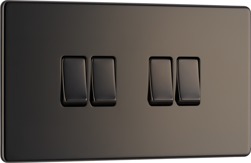BG FBN44 Nexus Screwless Flat-Plate Quad Light Switch Black Nickel 2 Way 10A
