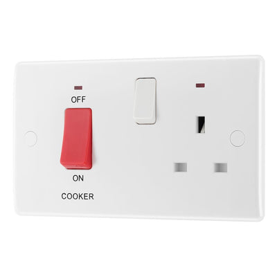 BG Nexus 45A DP Cooker Control Unit Socket Neon with 50mm Surface Pattress Box