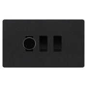 BG Evolve Matt Black 3 Gang Light Switch 1x Trailing Edge LED Dimmer 2x 2 Way Custom Switch by British General (Evolve-MB-CUSTOM-3GANG-1xDIMMER-2x-2WAY)