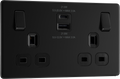 BG Screwless FFB22UAC22B Matt Black Double Socket with USB 22W Type A & C USB