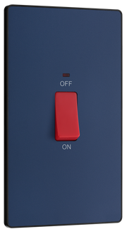 BG PCDDB72B Matt Blue Evolve 45A 2 Pole Large Plate LED Switch - Black Insert by British General (BG-PCDDB72B-Shopify-SA_1)