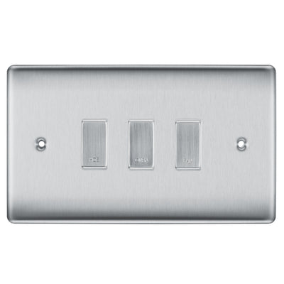 BG Brushed Steel 3 Gang Engraved Custom Labelled Appliance Grid Switch by British General (BG-BRUSHED-STEEL-CUSTOM-3GANG-SWITCH)