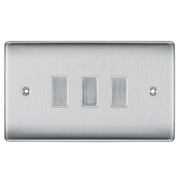 BG Brushed Steel 3 Gang Engraved Custom Labelled Appliance Grid Switch by British General (BG-BRUSHED-STEEL-CUSTOM-3GANG-SWITCH)