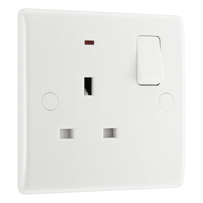BG Electrical 13A 1 Pole Neon Switched Socket White & 50mm Pattress Back Box