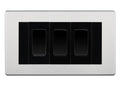 BG Brushed Steel Screwless 3 Gang 20AX 2-Way Switch Custom Grid - Black Insert