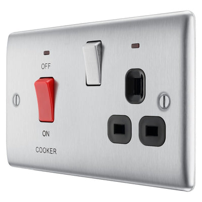 BG Nexus Brushed Steel 45A Switched Socket and Cooker Control Unit NBS70B with 35mm Steel Back Box