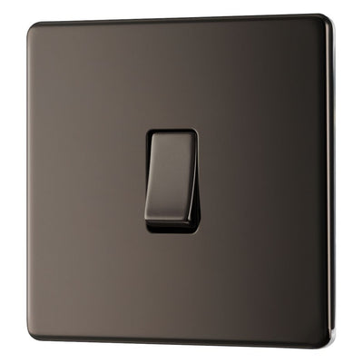 BG Screwless Black Nickel 20A 16AX 2 Way Single Light Switch FBN12 with 25mm Steel Back Box