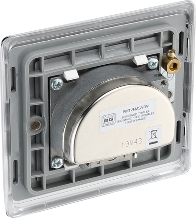 BG NPC67W Nexus Metal Polished Chrome 2 Gang 1x TV 1x FM 1x Satellite Screened