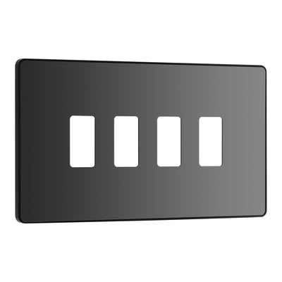 BG Evolve Black Chrome 4 Gang Light Switch 3x Dual Mode LED Dimmer 1x 2 Way Custom Switch