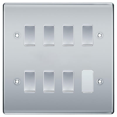 BG Polished Chrome 7 Gang Intermediate Custom Grid Light Switch with Back Box Included by British General (BG-NEXUS-PC-7G-CUSTOM-7x INT SWITCH)